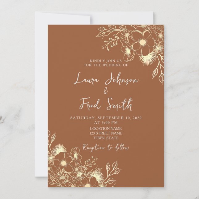 Invitación Boda Boho Wildflower Naranja Quemada (Anverso)