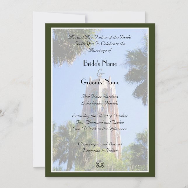 Invitación Boda Bok Tower, personalizado (Anverso)