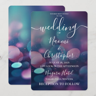 Invitación Boda Bokeh Rosa Azul Grande Personalizable