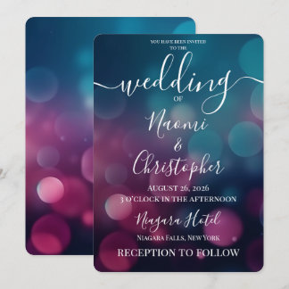 Invitación Boda Bokeh Rosa Oscuro Azul Personalizable