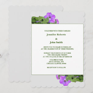 Invitación Boda Bonita Gris Violeta Verde Floral Púrpura