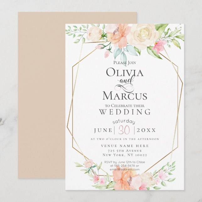 Invitación BODA | Bonito Flores de manantial acuáticas (Anverso / Reverso)