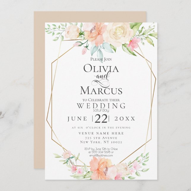 Invitación BODA | Bonito Flores de manantial acuáticas (Anverso / Reverso)
