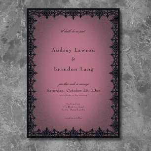 Invitación Boda Bordada de Hierro Gótico Victoriano Burdeos