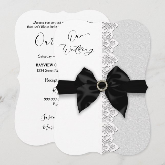 Invitación Boda , Borde negro/cinta de opciones, borde de enc (Anverso / Reverso)