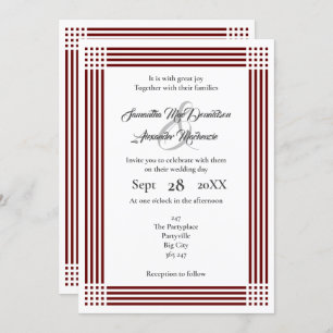 Invitación Boda bordeado de rojo oscuro y blanco