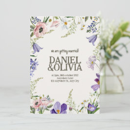 Invitación Boda bordeado por la flor morada y crema