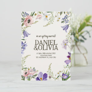 Invitación Boda bordeado por la flor morada y crema