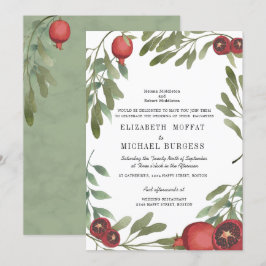 Invitación Boda Borgoña Botánica Mármol Boho Verdor