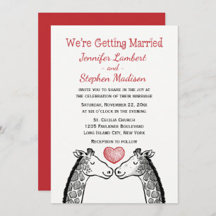 Invitación Boda Borgoña Rojo Giraffe Personalizado del corazó