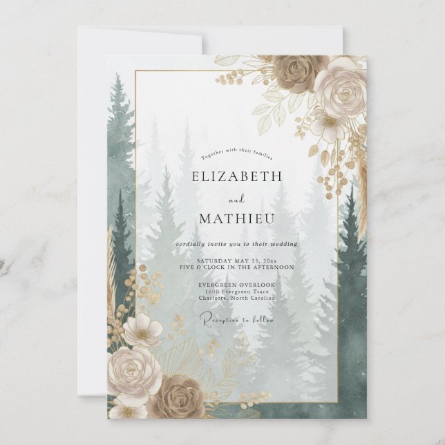 Invitación Boda Bosque de Eucalipto Oro Champagne (Anverso)