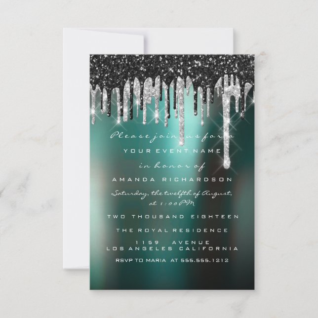 Invitación Boda Bosque De Madera Gotea Plata Gris Negro (Anverso)