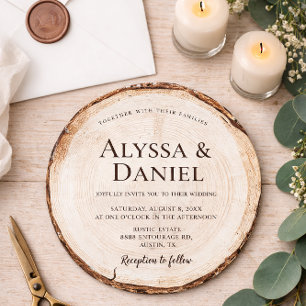 Invitación Boda bosque de madera rústica Rodaja de madera red