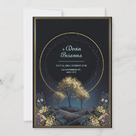 Invitación Boda bosque de medianoche con halo dorado brillant
