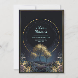 Invitación Boda bosque de medianoche con halo dorado brillant