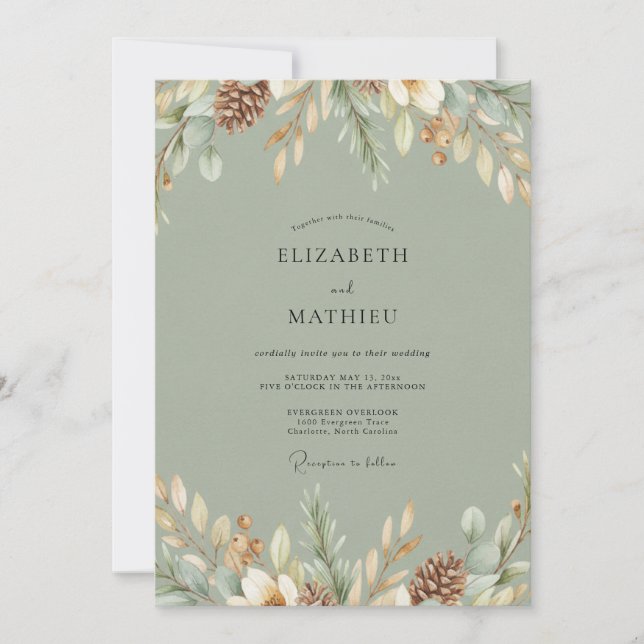 Invitación Boda Bosque de Piñas y Musgo (Anverso)
