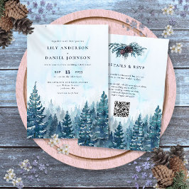 Invitación Boda Bosque De Pinos En Cuadro De Código QR De Acu