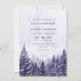 Invitación Boda Bosque de Pinos Morados Acuarela Código QR