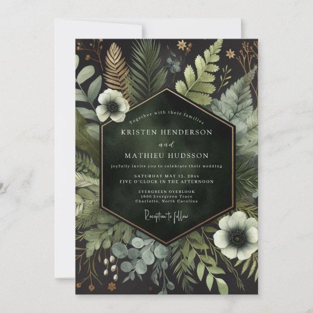 Invitación Boda Bosque Encantado Esmeralda (Anverso)