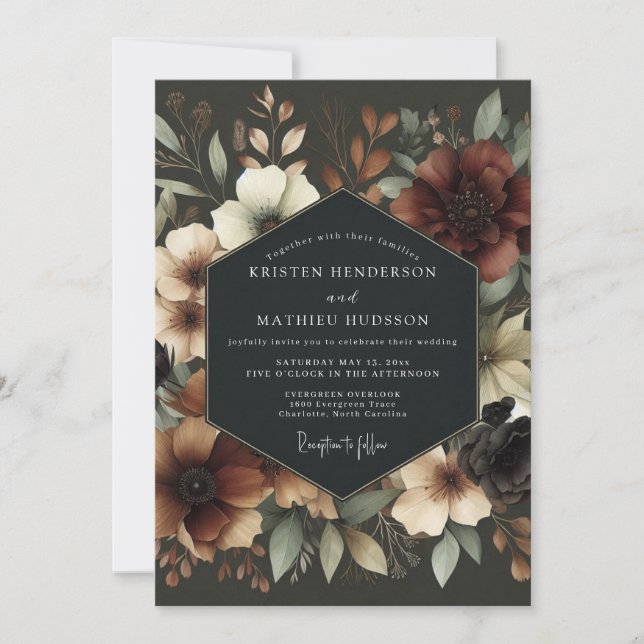 Invitación Boda Bosque Flor Burgundy (Anverso)