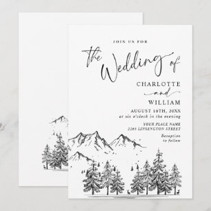 Invitación Boda bosque montañas dibujadas a mano