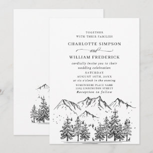 Invitación Boda bosque montañas dibujadas a mano