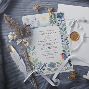 Invitación Boda Bosque Nórdico Helsinki Código QR Acuarela