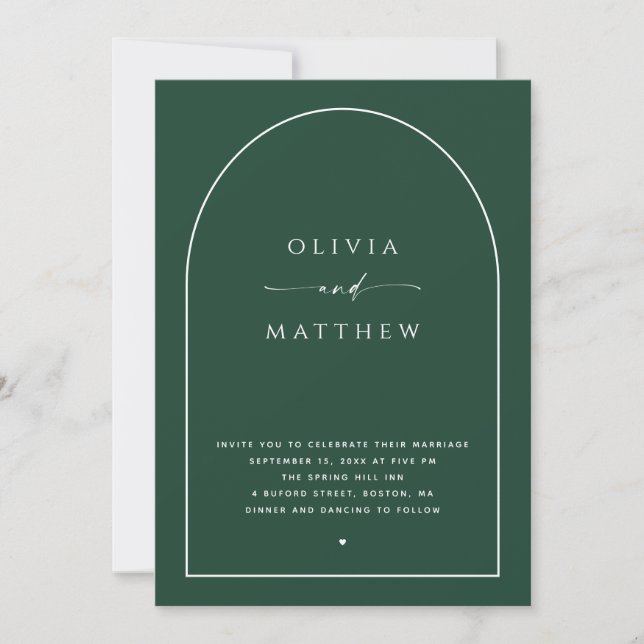 Invitación Boda Bosque Oscuro Verde | Foto de Arco + Código Q (Anverso)