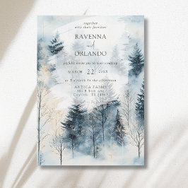 Invitación Boda Bosque Pino Nieve Niebla Invierno