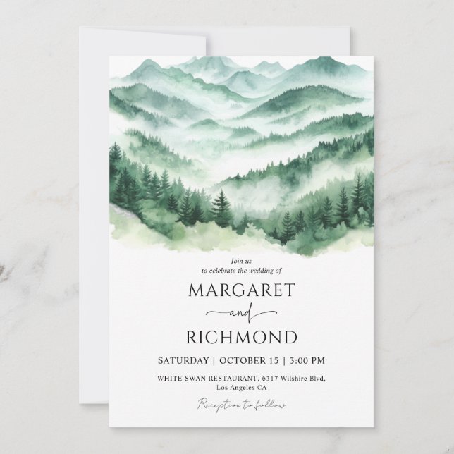 Invitación Boda Bosque Verde Montañas Pino (Anverso)