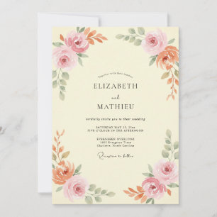 Invitación Boda Botánica Acuarela Amarillo Pálido Melocotón