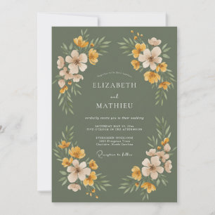 Invitación Boda Botánica Acuarela Amarillo Salvia