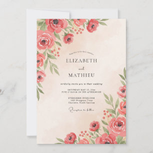 Invitación Boda Botánica Acuarela Coral