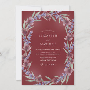 Invitación Boda Botánica Acuarela de Lavanda Granate