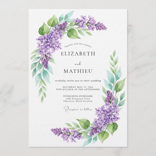 Invitación Boda Botánica Acuarela Lavanda (Anverso)