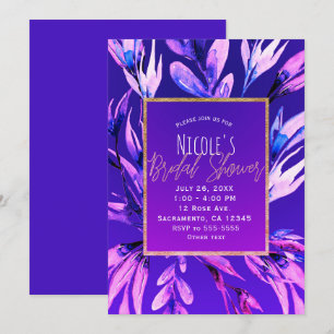 Invitación Boda Botánica Acuarela Morado Brillante y Audaz