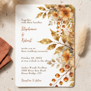 Invitación Boda Botánica Acuarela Otoño Rústico Dorado