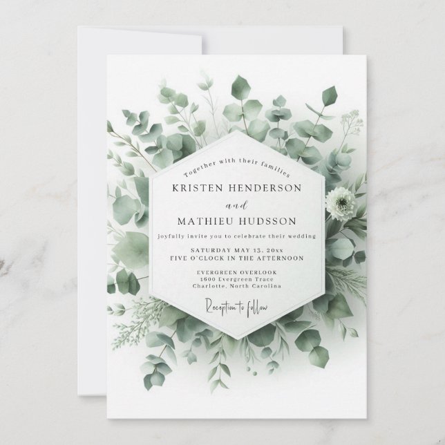 Invitación Boda Botánica Acuarela Sage (Anverso)