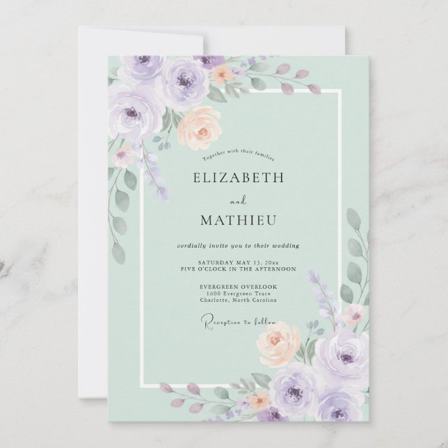 Invitación Boda Botánica Acuarela Verde Menta (Anverso)