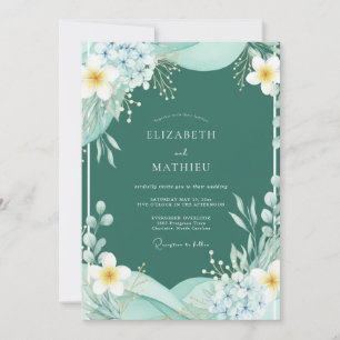 Invitación Boda Botánica Acuarela Verde Teal