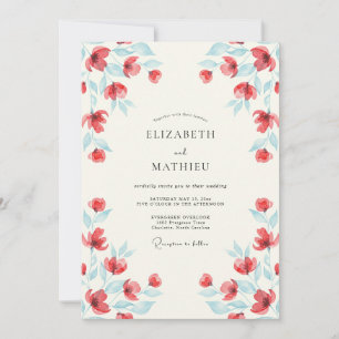 Invitación Boda Botánica Acuarela Vibrante Roja