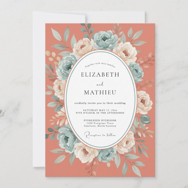 Invitación Boda Botánica Acuática de Terracota (Anverso)