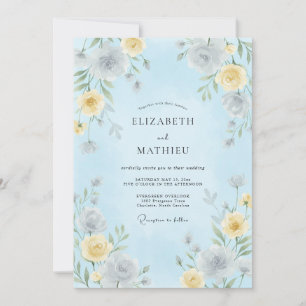 Invitación Boda Botánica Aérea de Azul Pálido