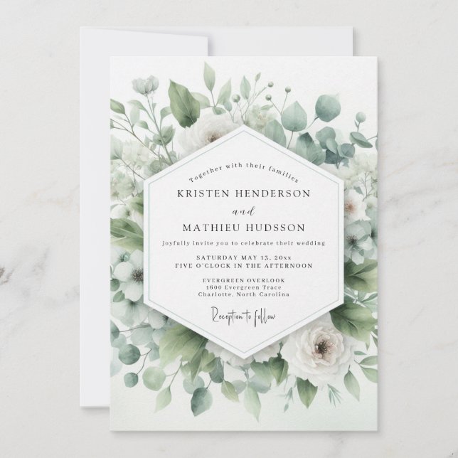 Invitación Boda Botánica Aérea Verde Salvia (Anverso)