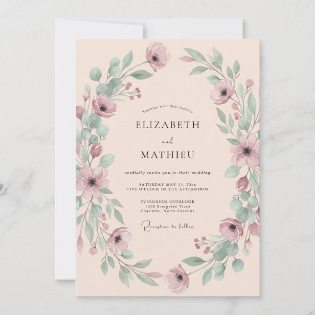 Invitación Boda Botánica Aéreo con Rubor (Anverso)