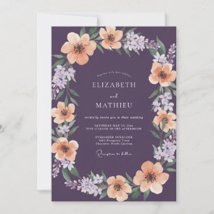 Invitación Boda Botánica Albaricoque Púrpura Profundo