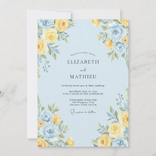 Invitación Boda Botánica Alegre de Azul Claro