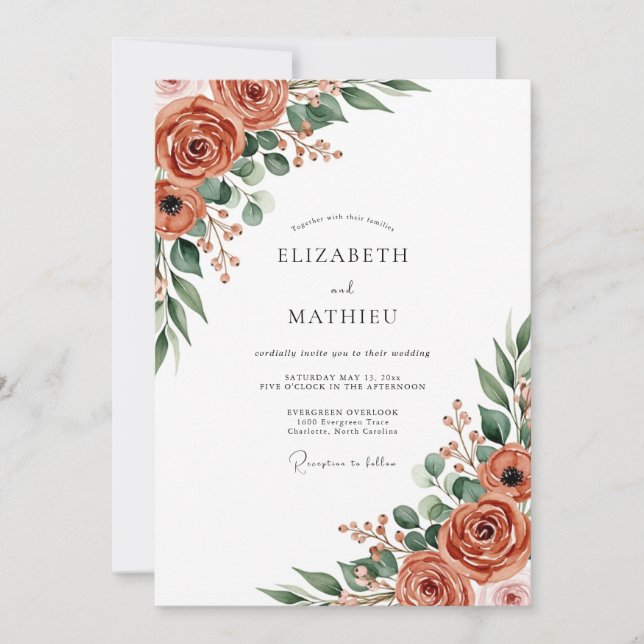 Invitación Boda Botánica Amable de Naranja Oxidada (Anverso)