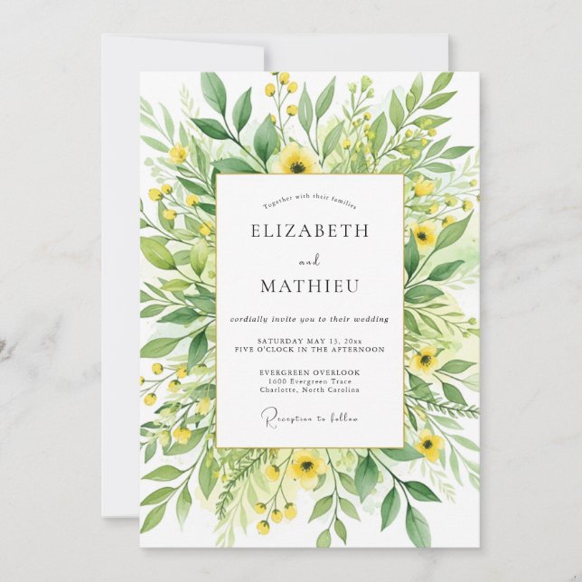 Invitación Boda Botánica Amarilla Animada (Anverso)