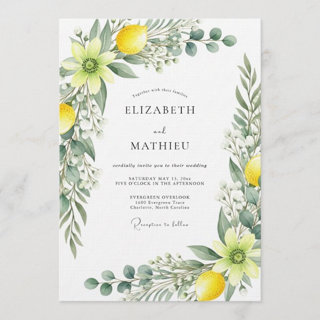 Invitación Boda Botánica Amarilla Caprichosa (Anverso)